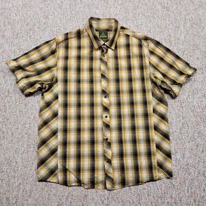 PrAna Shirt Mens Large Multi Plaid Organic Cotton Pearl Button Down Short Sleeve